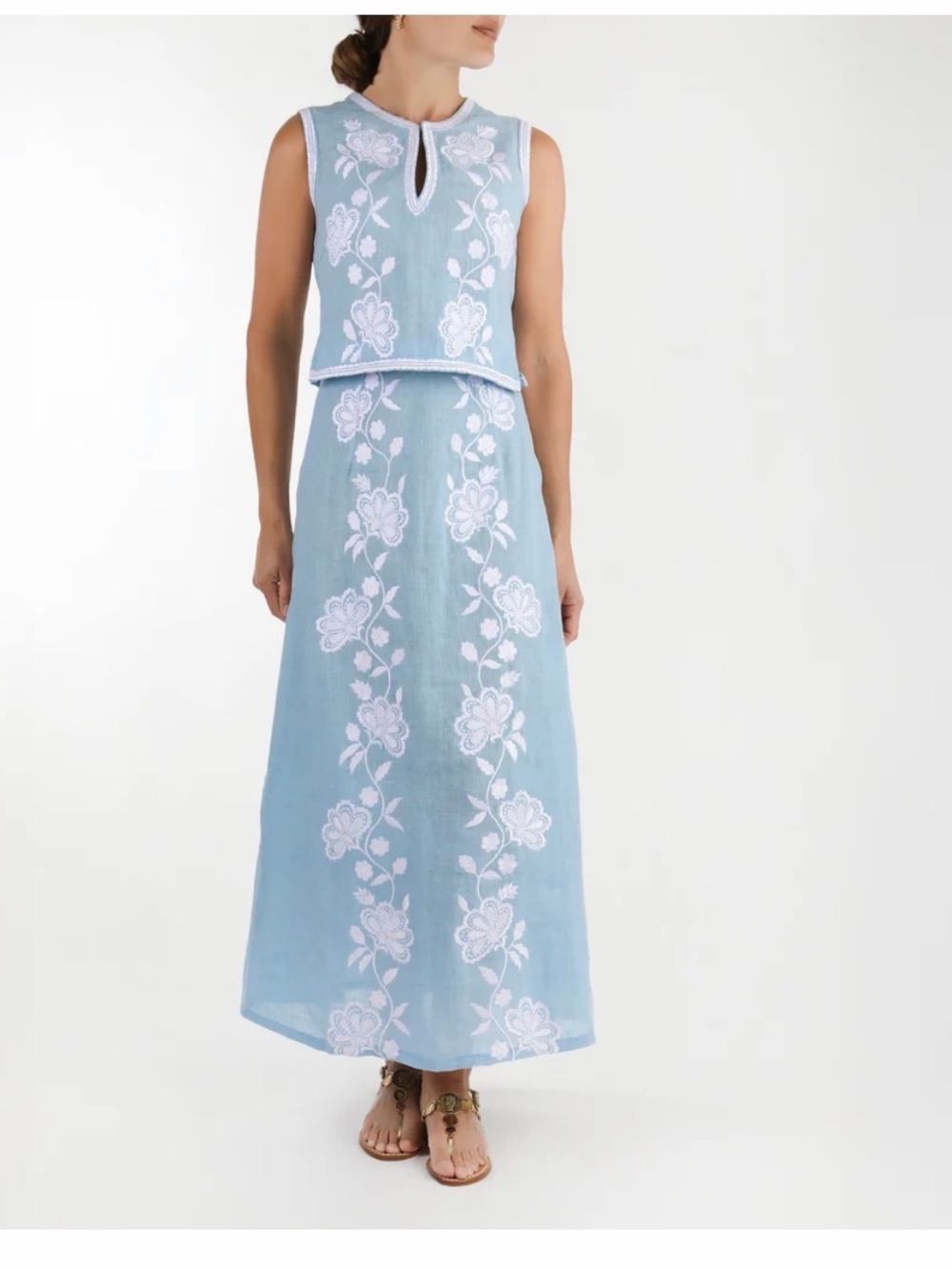 Asha OTM exclusive Light Blue Sleeveless Embroidered Maxi skirt and top - Picture 4 of 8